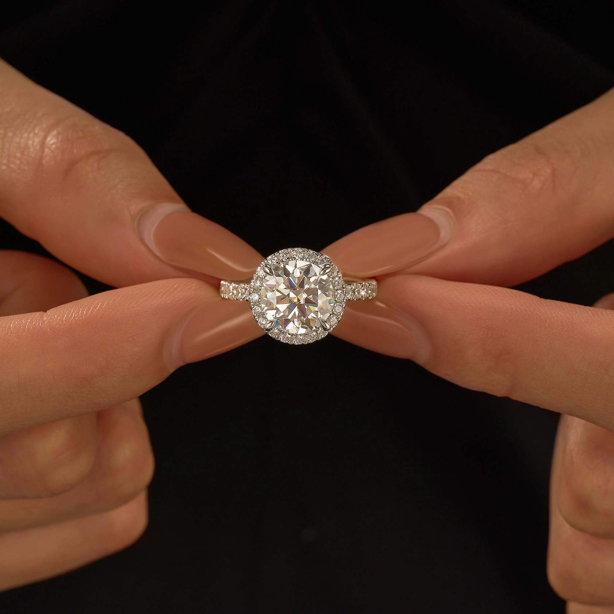 Round Moissanite Halo Engagement Ring With Pave Band - Image 13