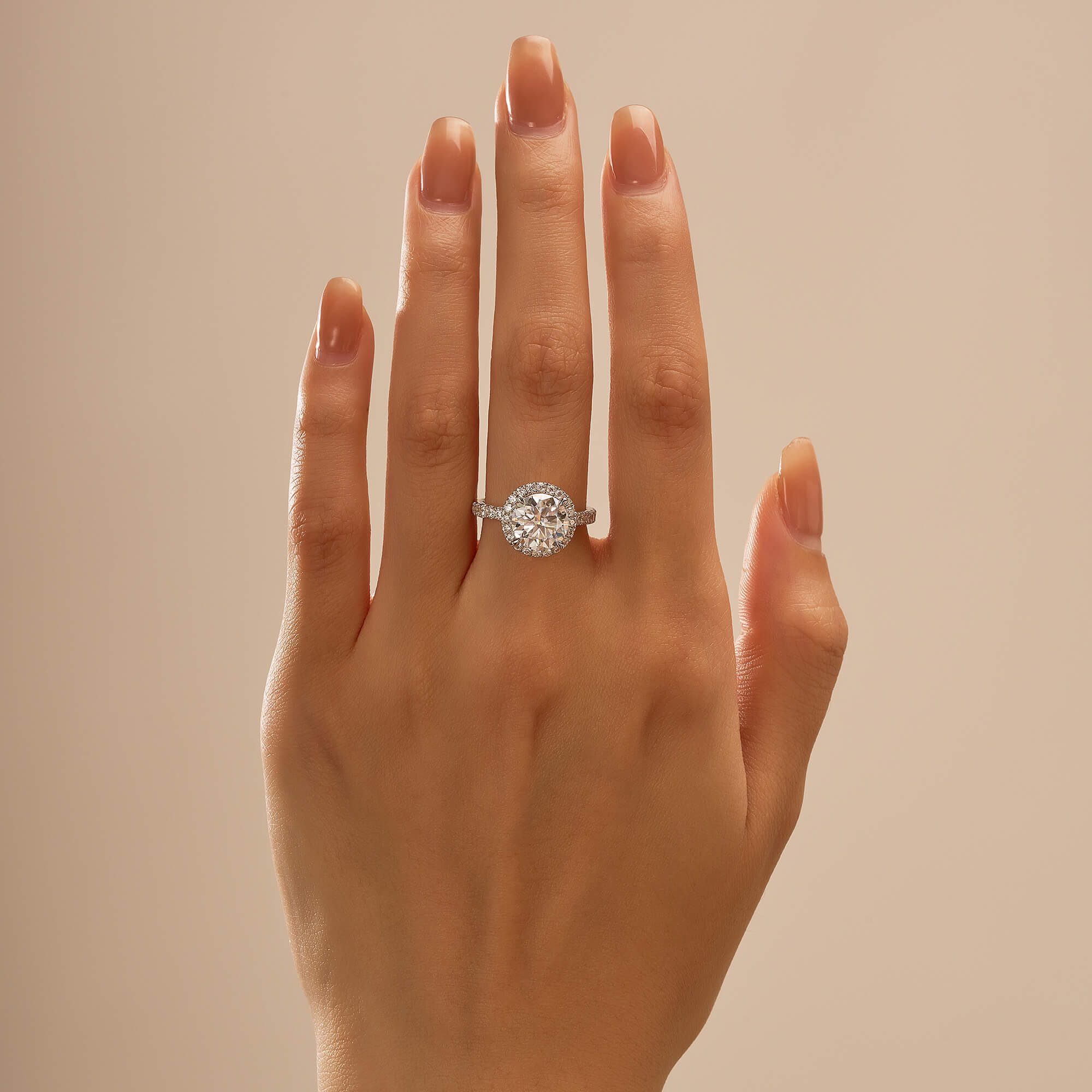 Round Moissanite Halo Engagement Ring With Pave Band - Image 14