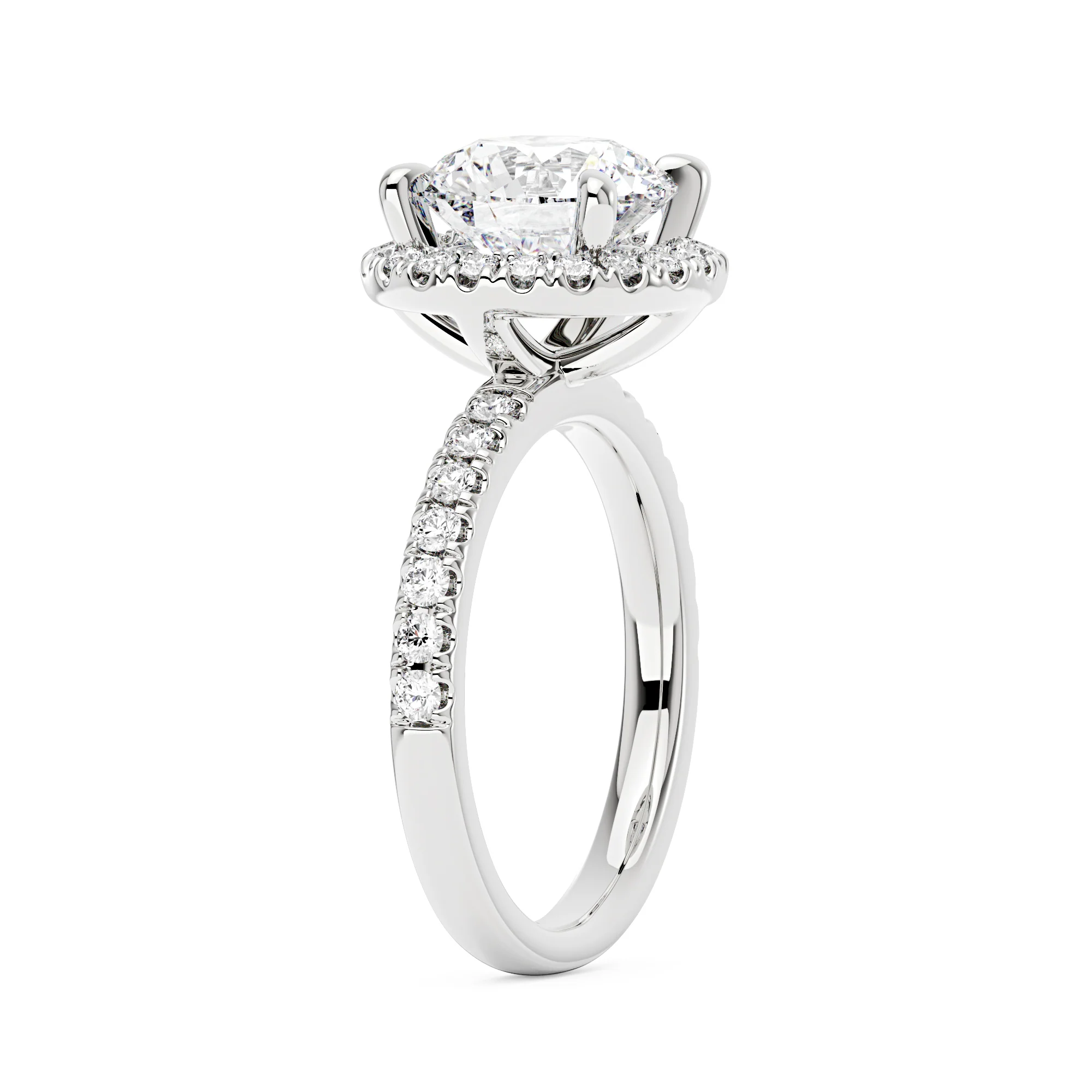 Round Moissanite Halo Engagement Ring With Pave Band - Image 2