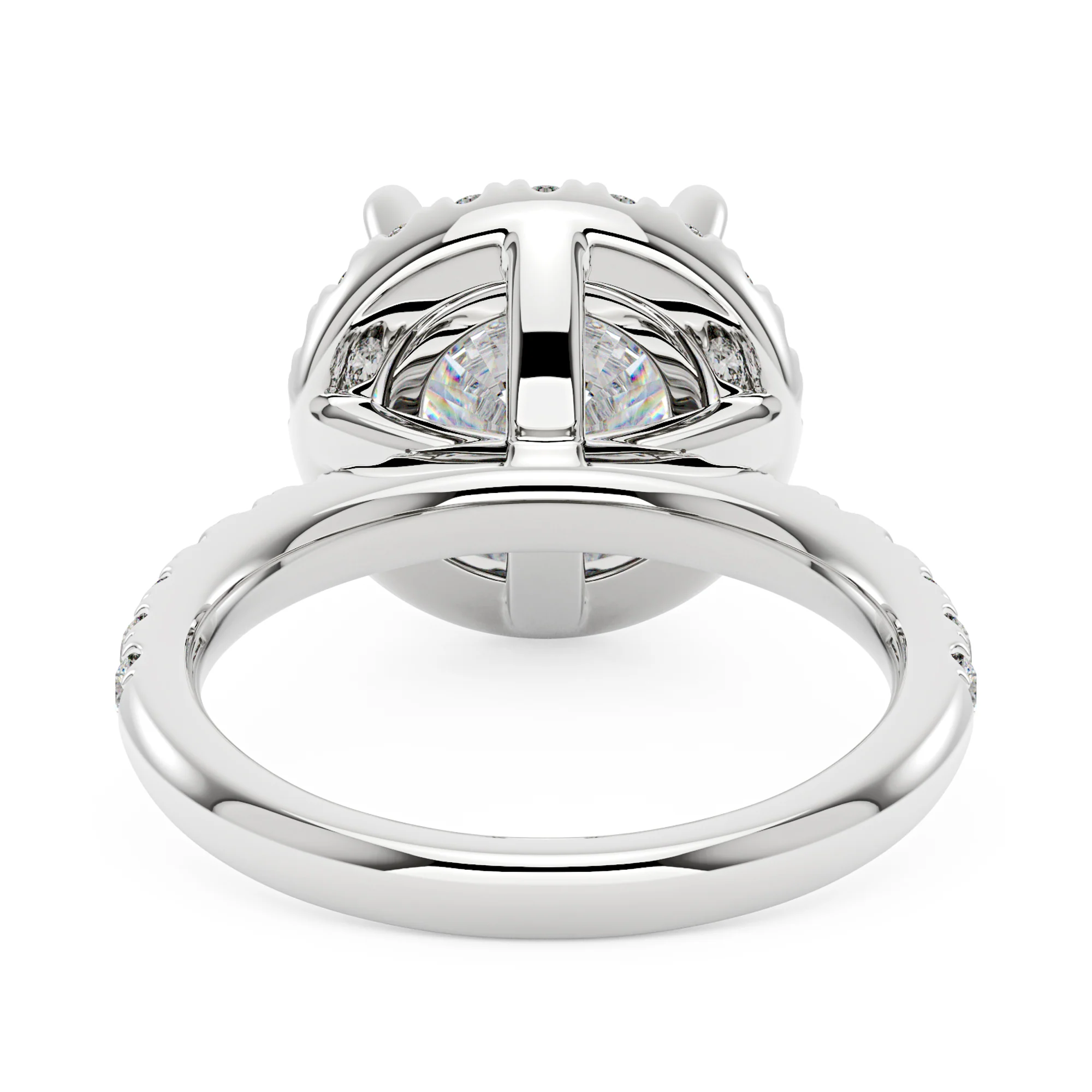 Round Moissanite Halo Engagement Ring With Pave Band - Image 3