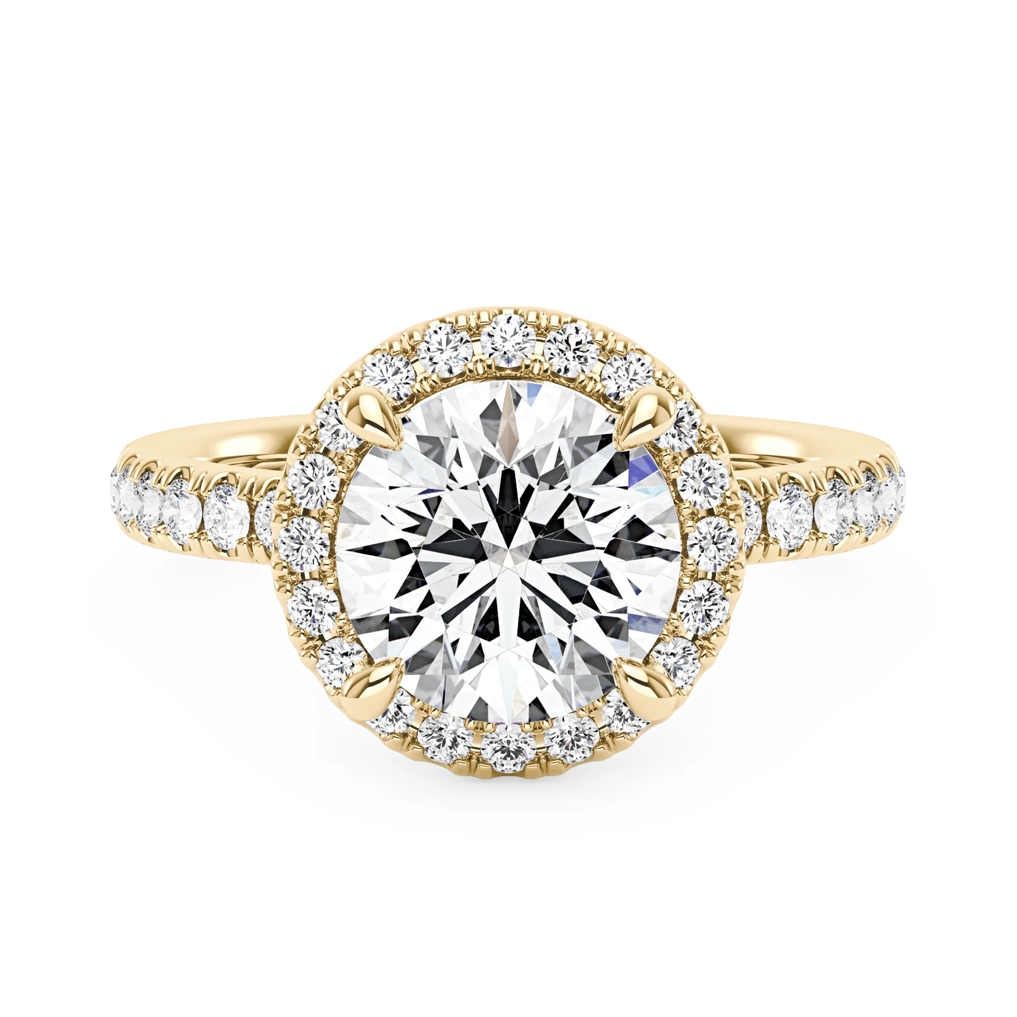 Round Moissanite Halo Engagement Ring With Pave Band - Image 4