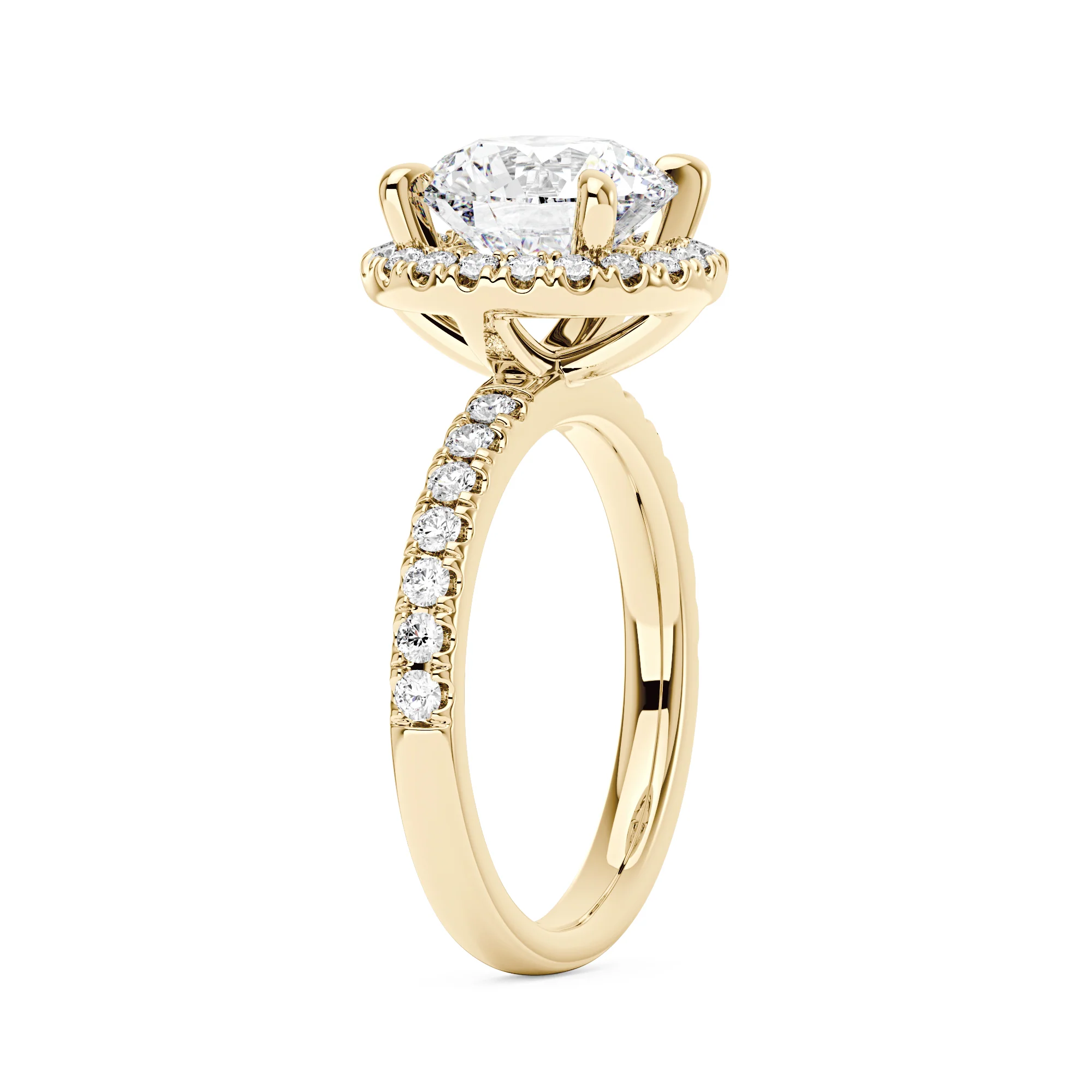 Round Moissanite Halo Engagement Ring With Pave Band - Image 5