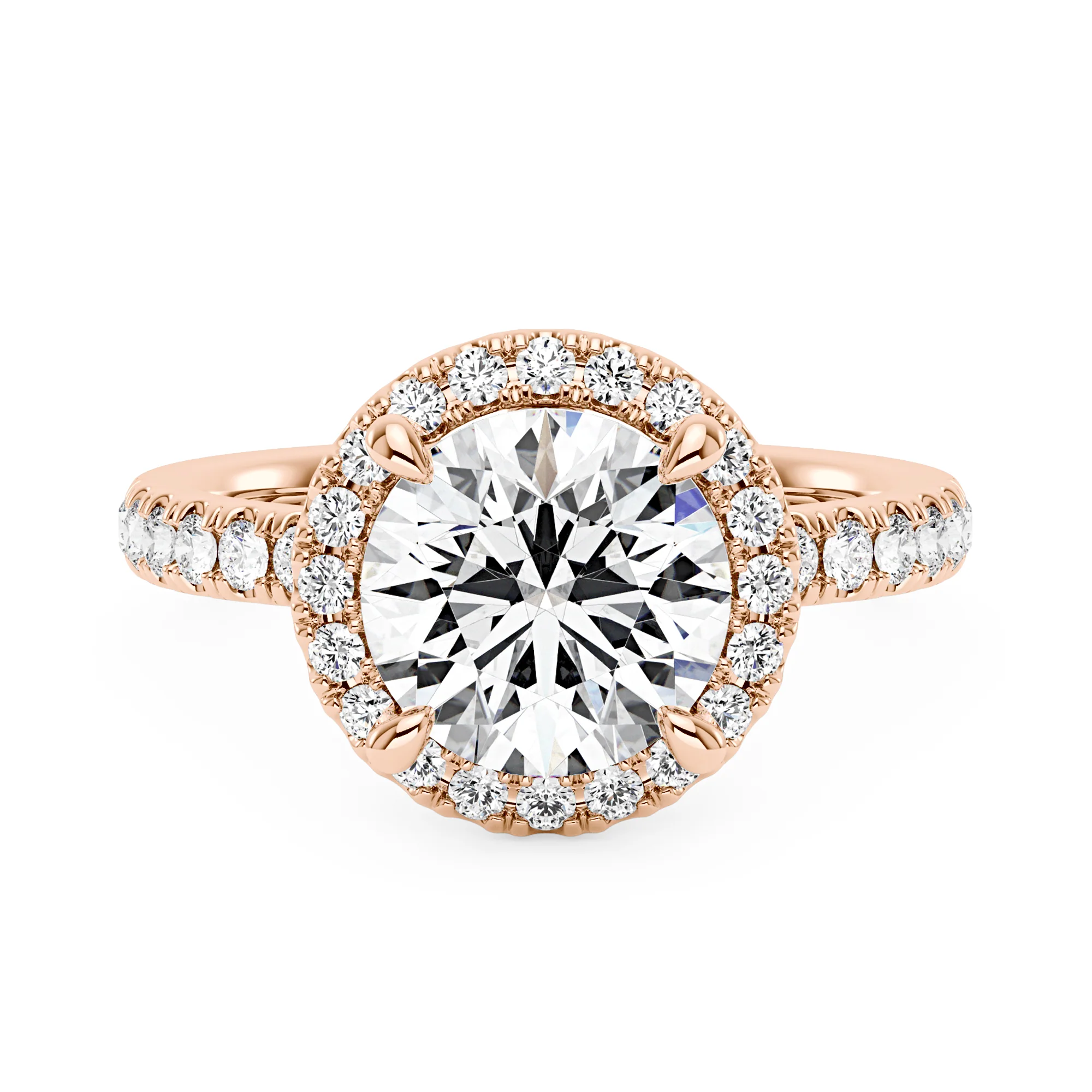 Round Moissanite Halo Engagement Ring With Pave Band - Image 7