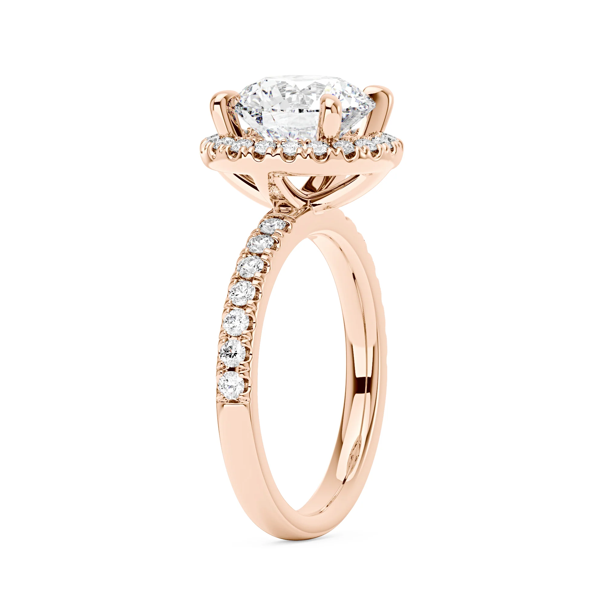 Round Moissanite Halo Engagement Ring With Pave Band - Image 8