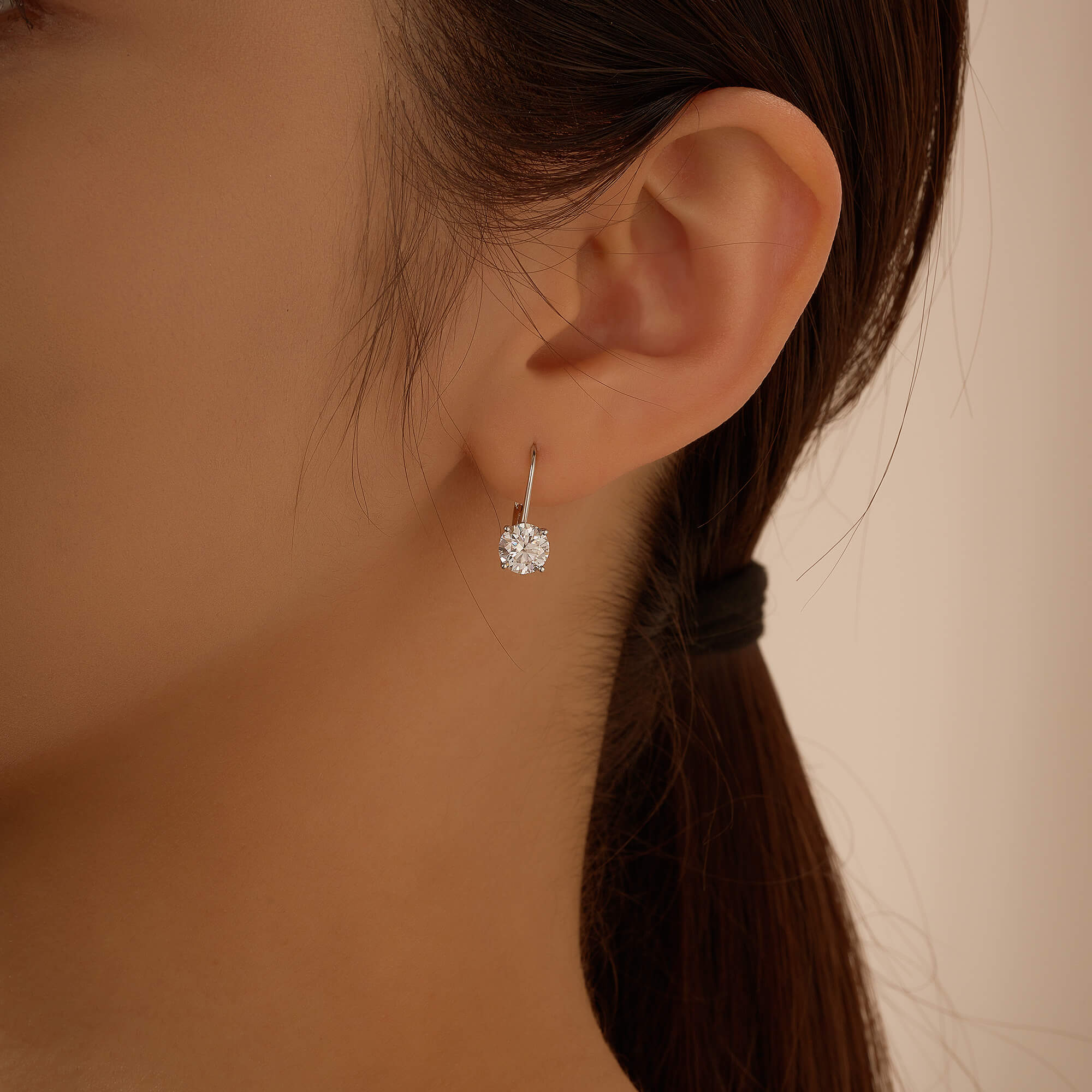 Round Moissanite Leverback Drop Earrings - Image 10