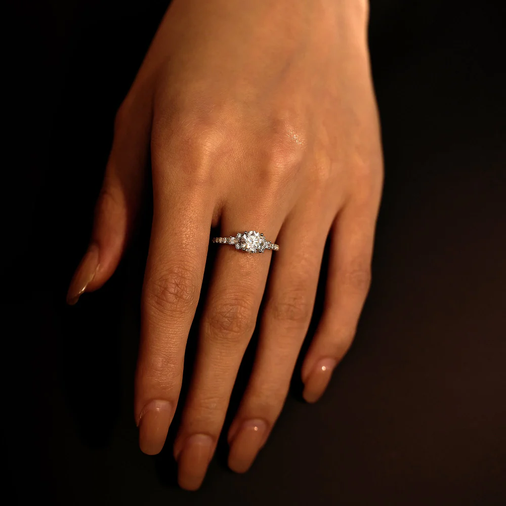 Round Moissanite Ring with Pavé Band - Image 11