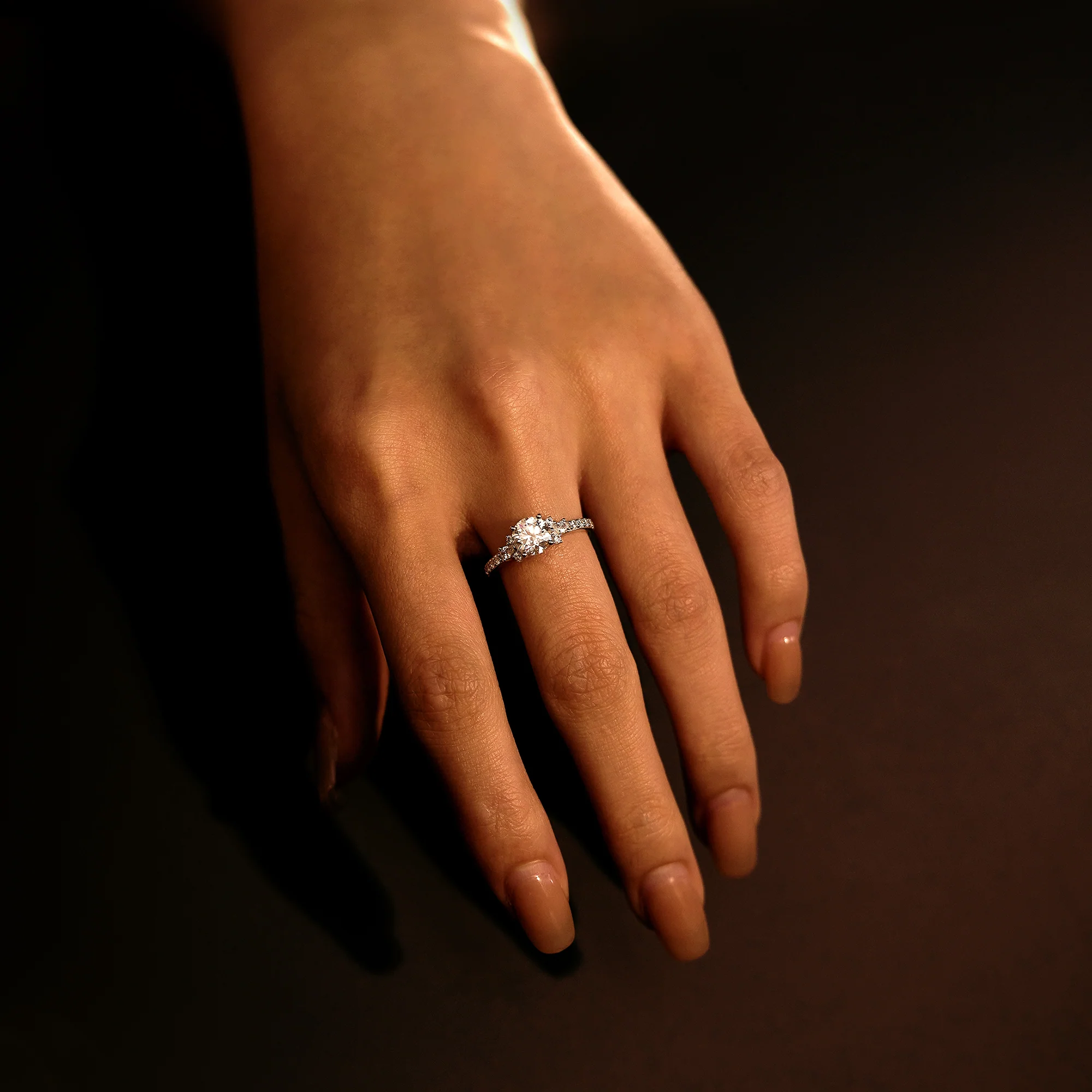 Round Moissanite Ring with Pavé Band - Image 12