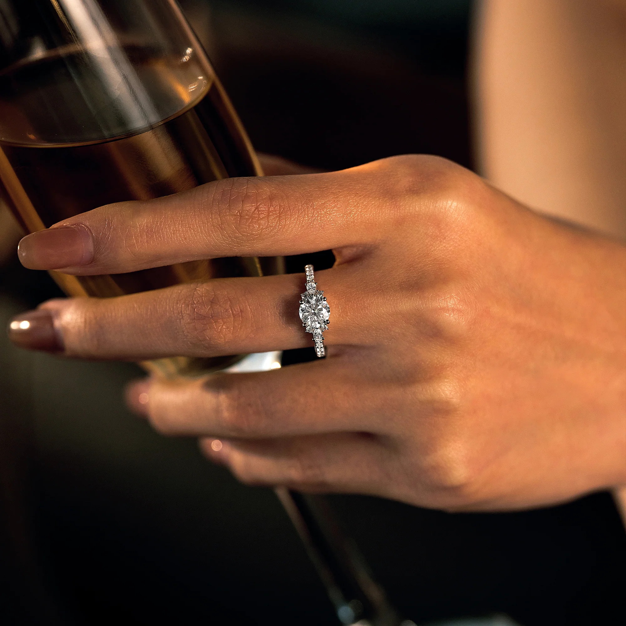 Round Moissanite Ring with Pavé Band - Image 13