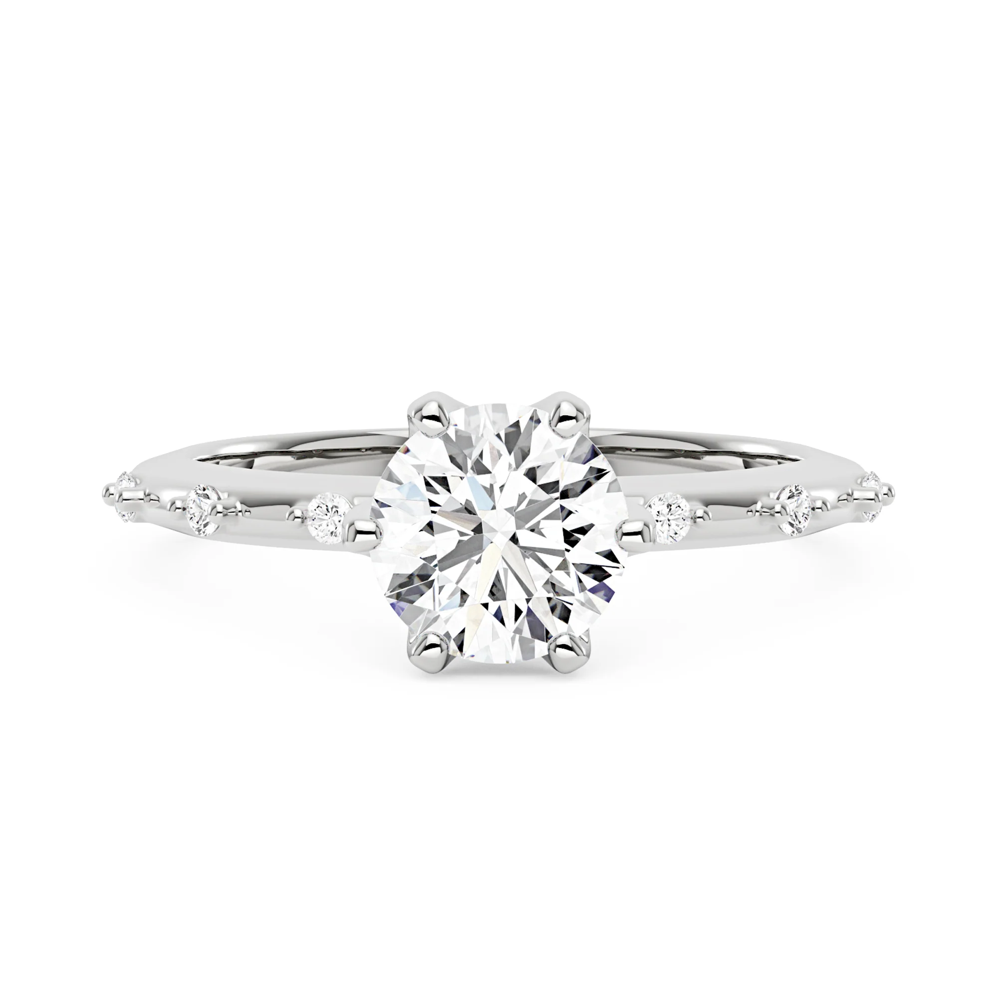 Round Moissanite Ring with Accented Band