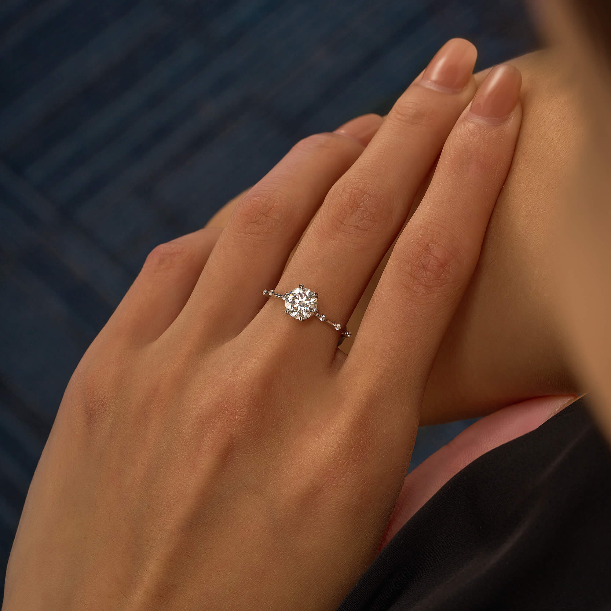 Round Moissanite Ring with Accented Band - Image 11