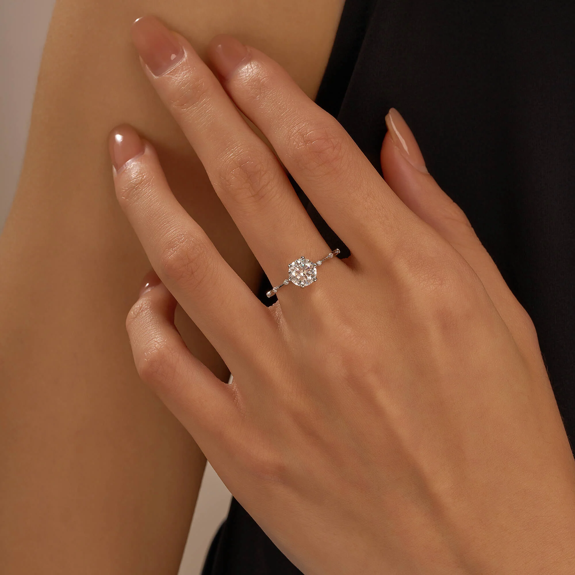 Round Moissanite Ring with Accented Band - Image 12