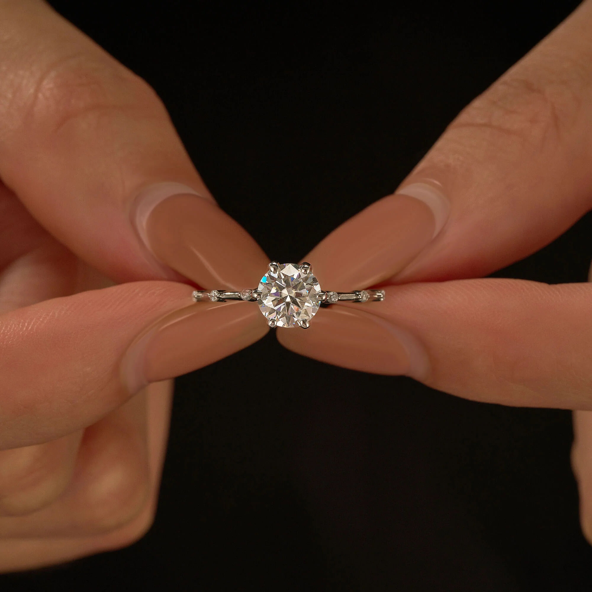 Round Moissanite Ring with Accented Band - Image 13
