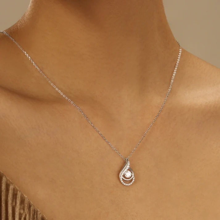 Round Moissanite Teardrop Pendant Necklace - Image 10