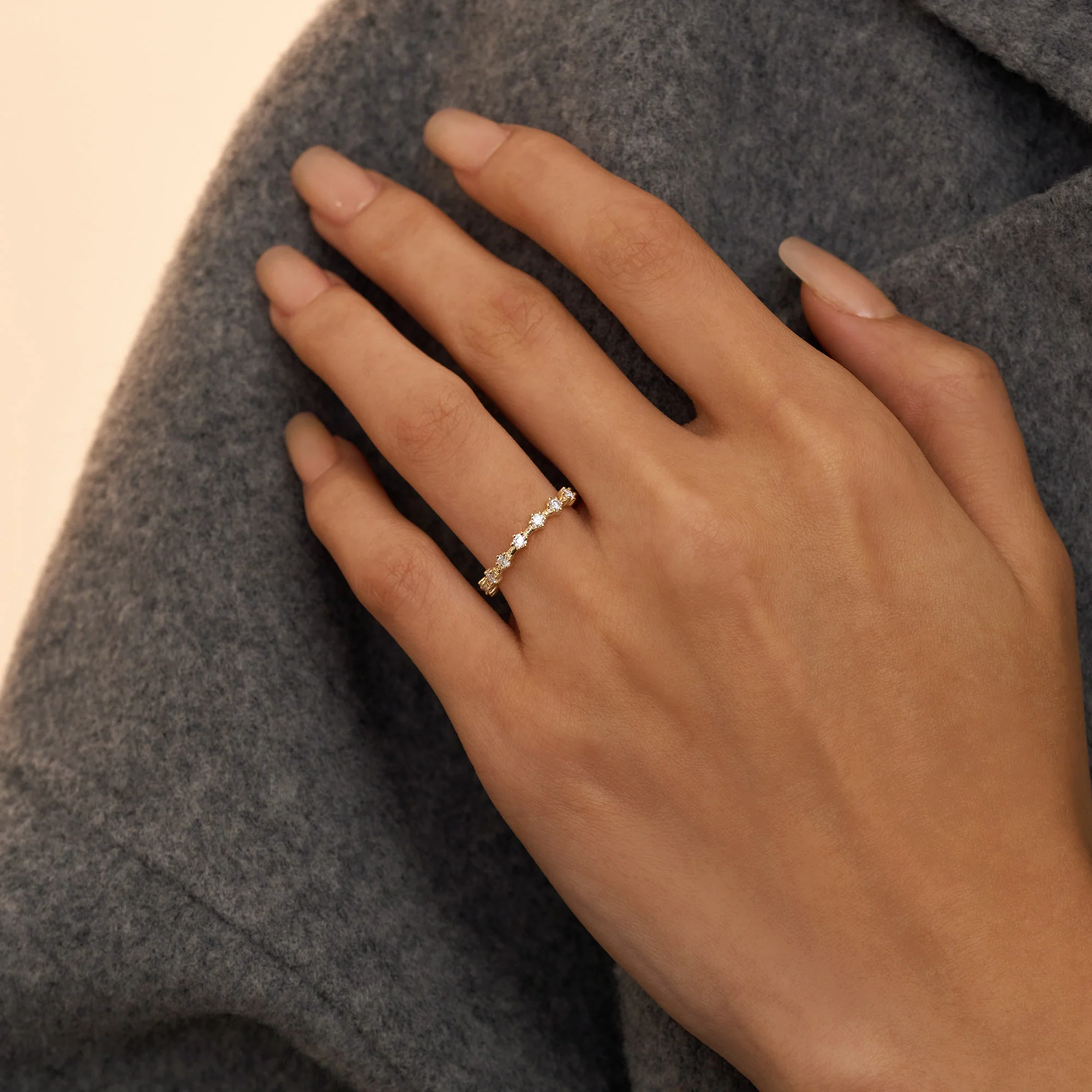 Round Prong Moissanite Half Eternity Wedding Band - Image 10