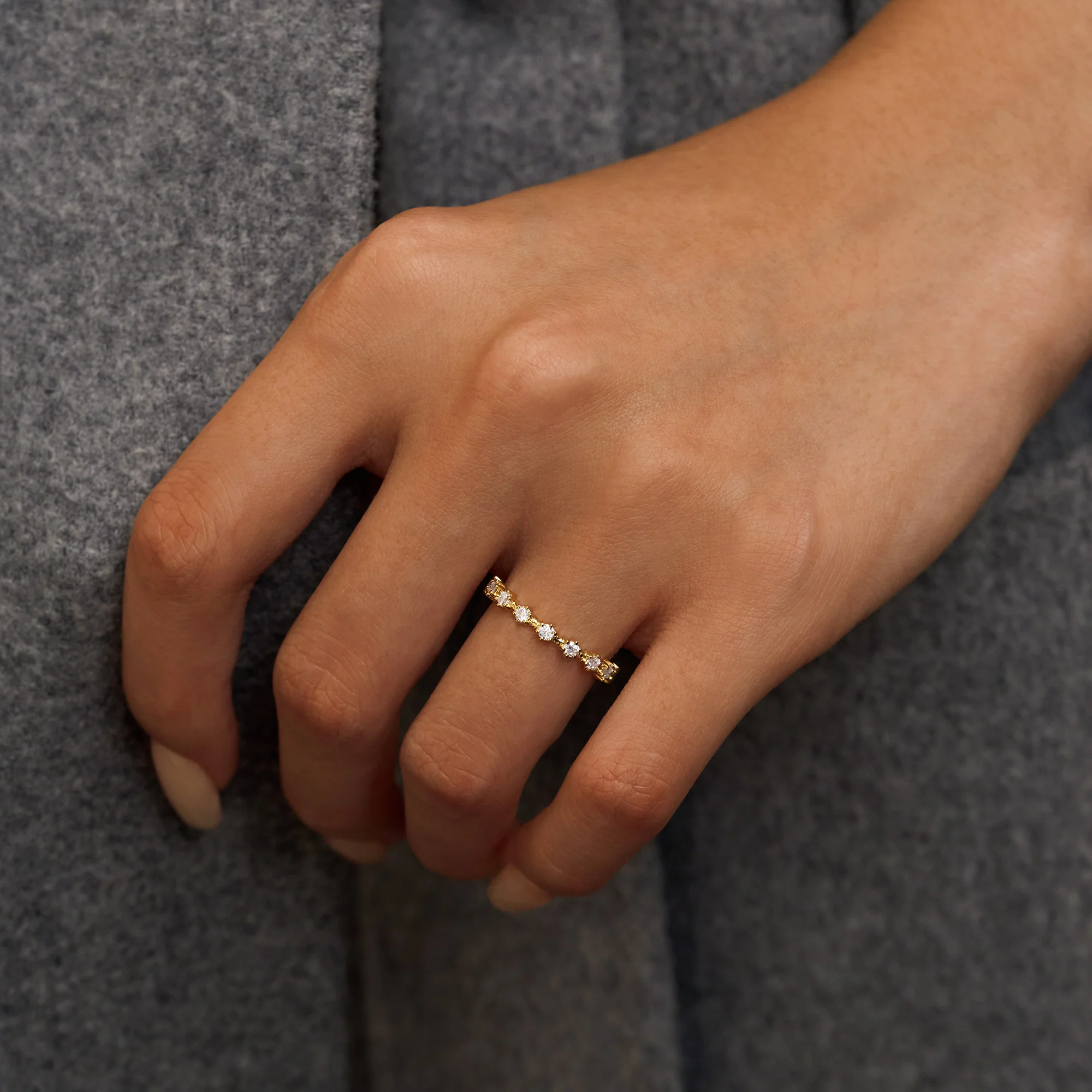 Round Prong Moissanite Half Eternity Wedding Band - Image 12