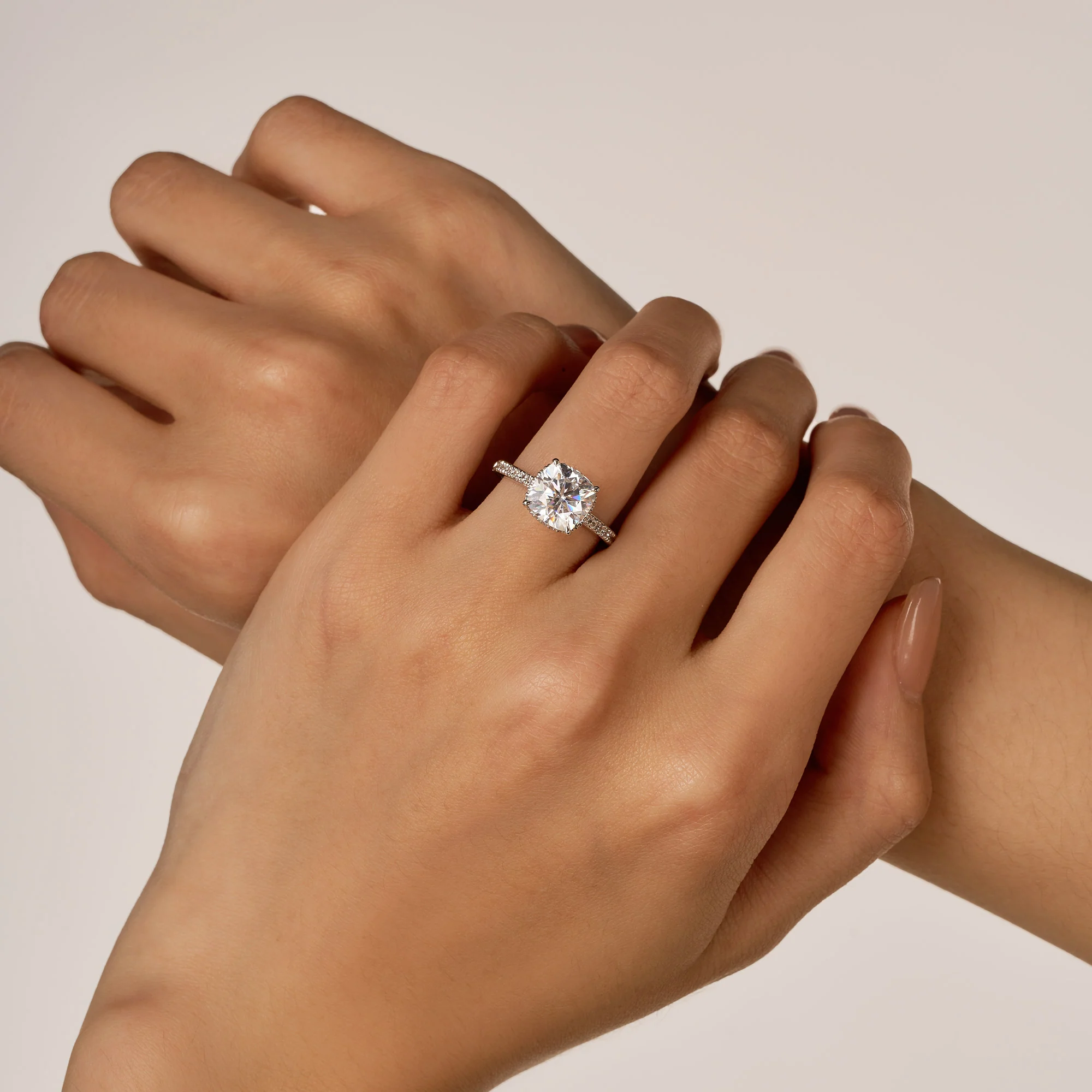 Cushion Halo Moissanite Engagement Ring - Image 12