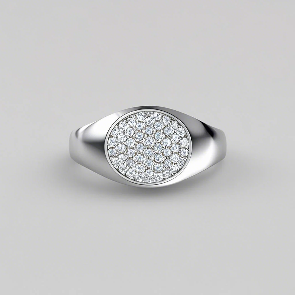 Scattered Diamonds Oval Signet Ring