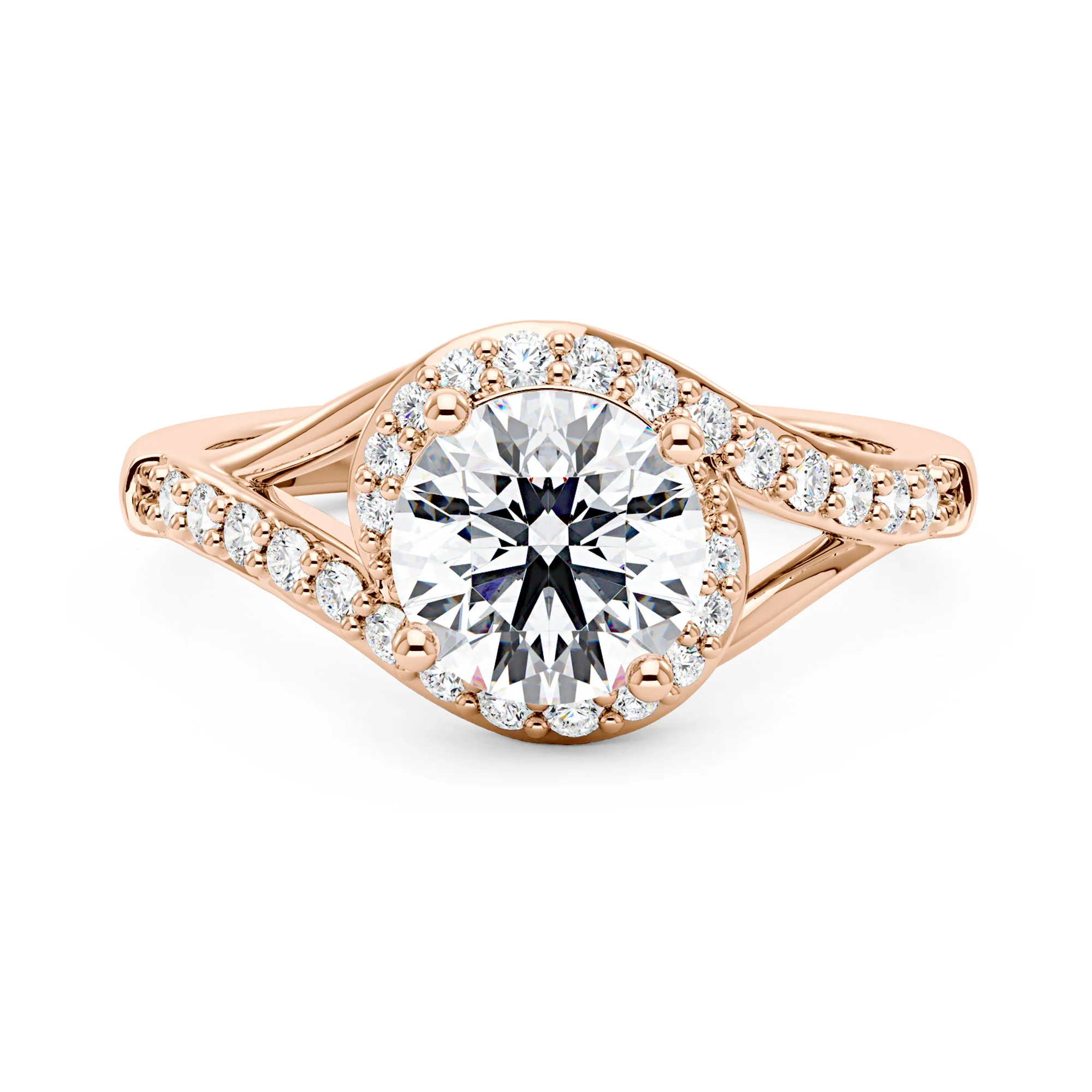 Starlight Halo Moissanite Ring with Twist Pavé Band - Image 7
