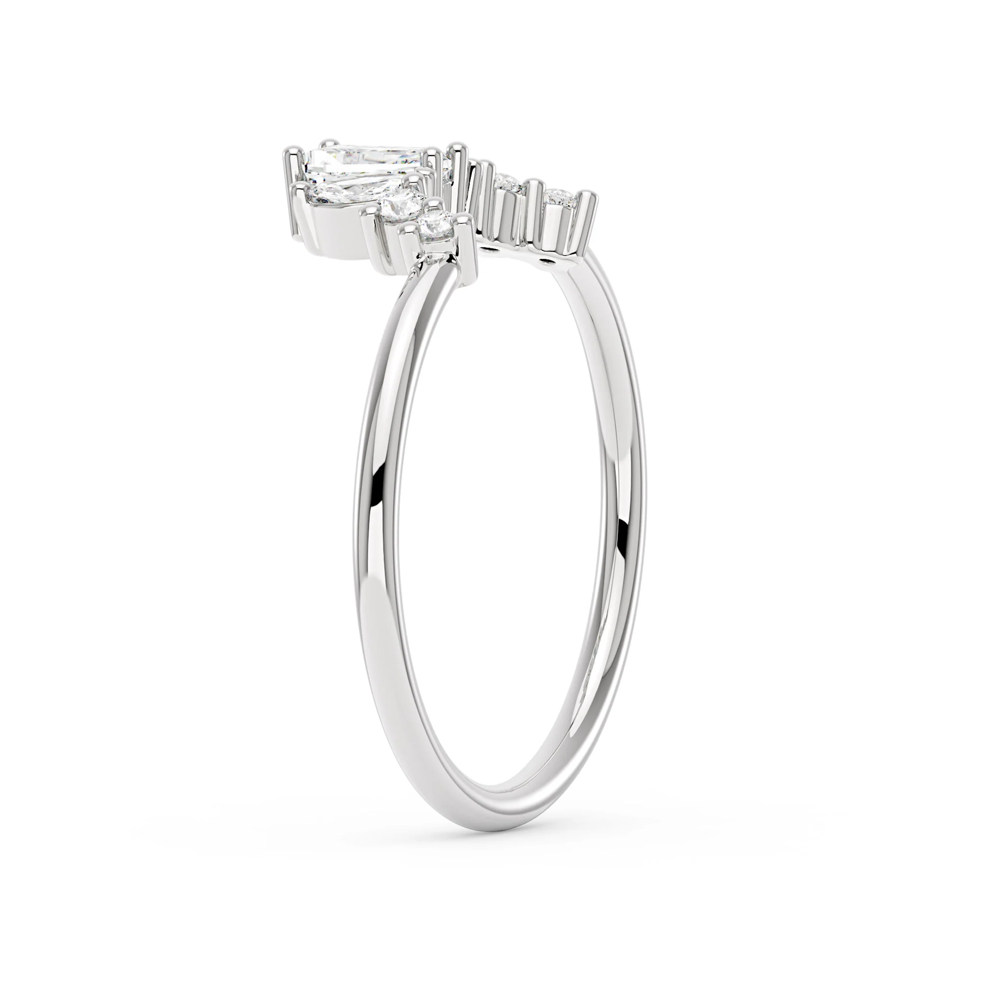 Tapered Baguette Marquise Round Moissanite Curved Band - Image 2
