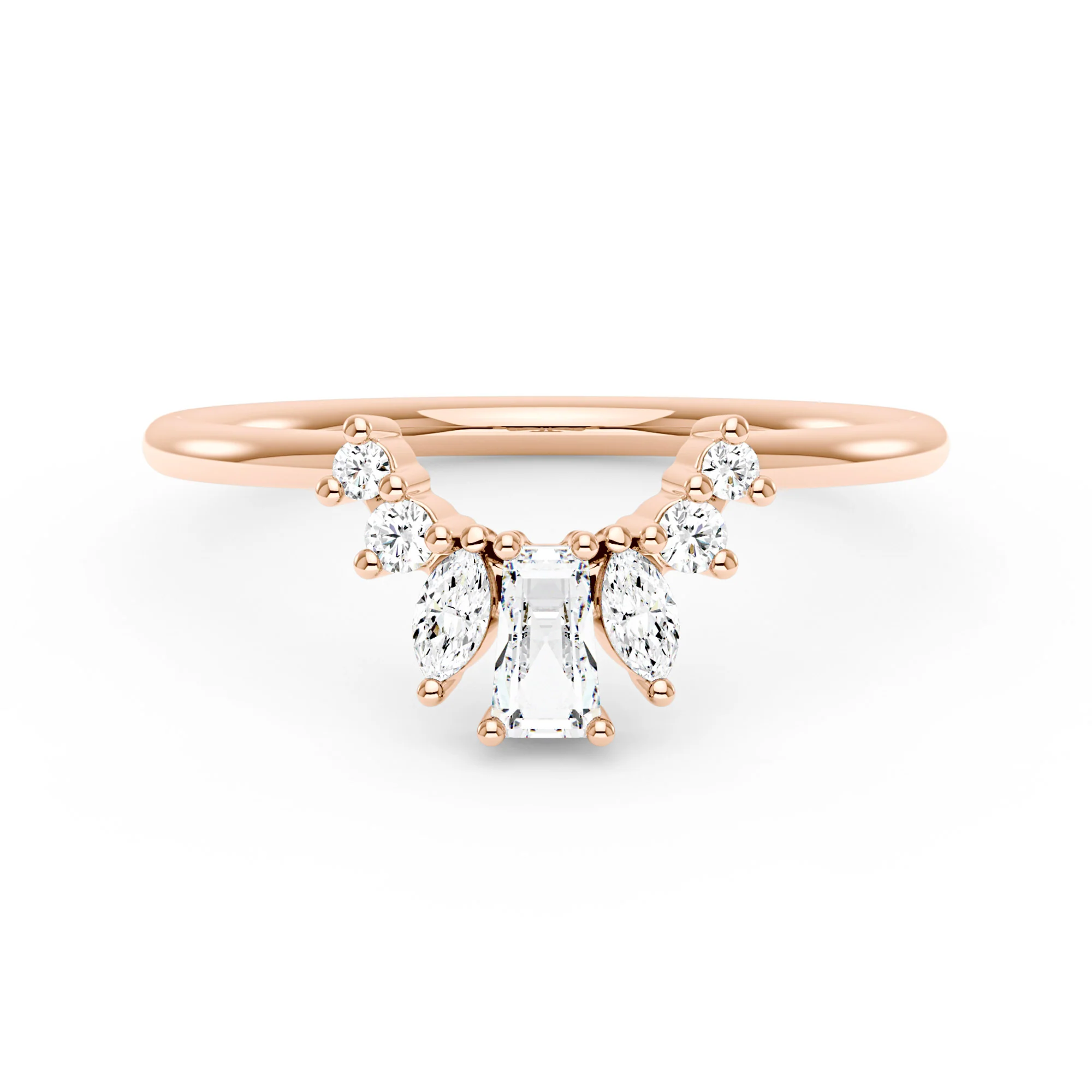 Tapered Baguette Marquise Round Moissanite Curved Band - Image 7