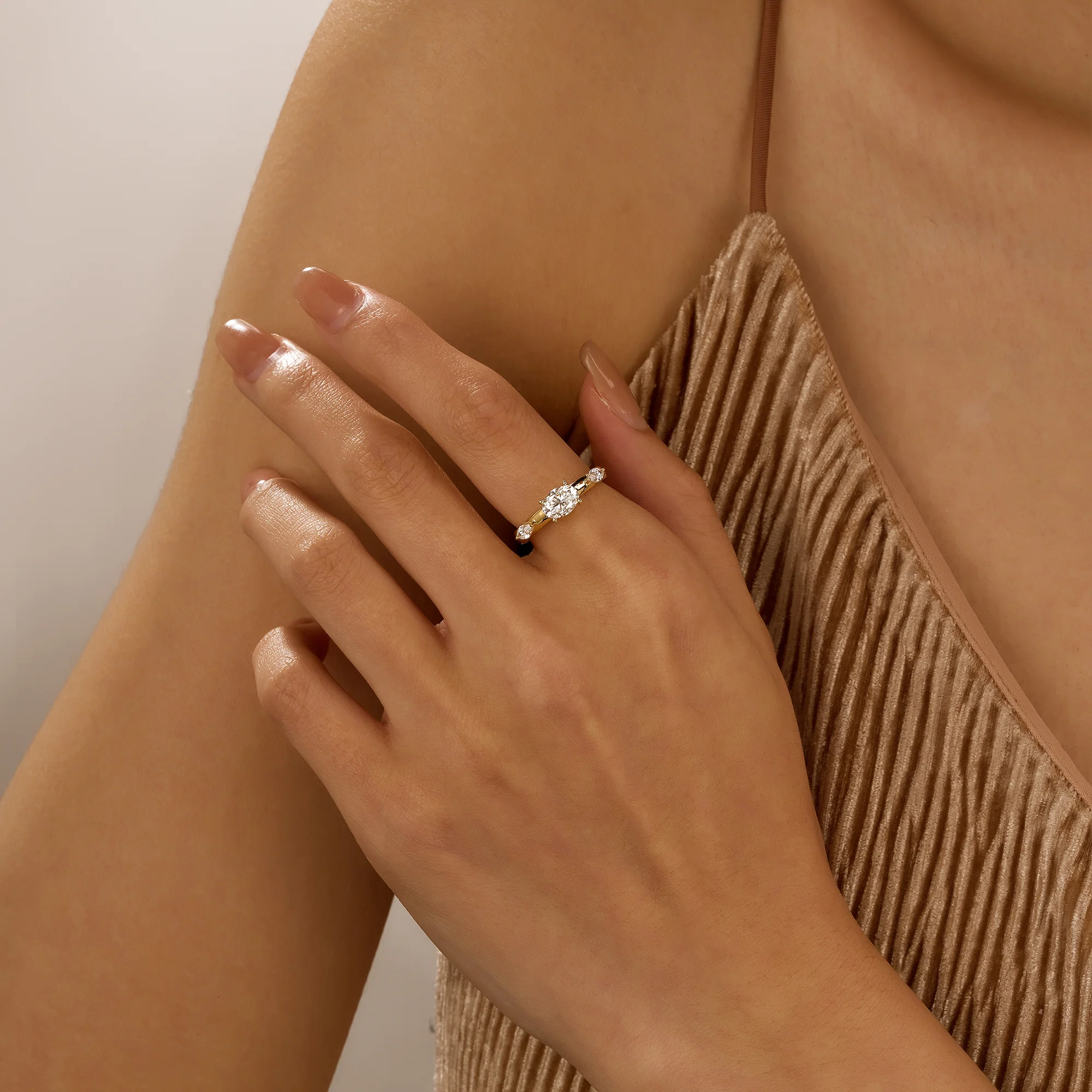 Modern Romance Oval Marquise Moissanite Trilogy Ring - Image 13