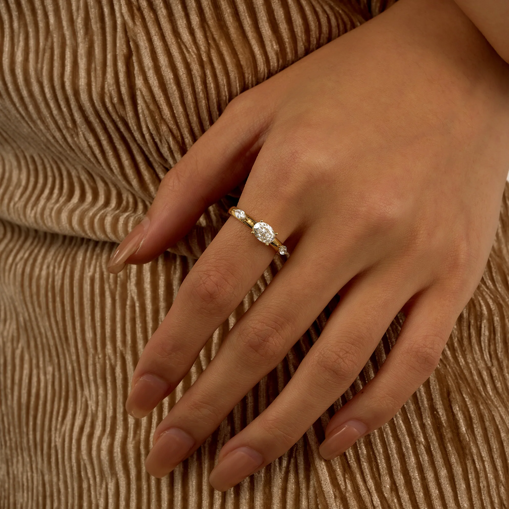 Modern Romance Oval Marquise Moissanite Trilogy Ring - Image 14
