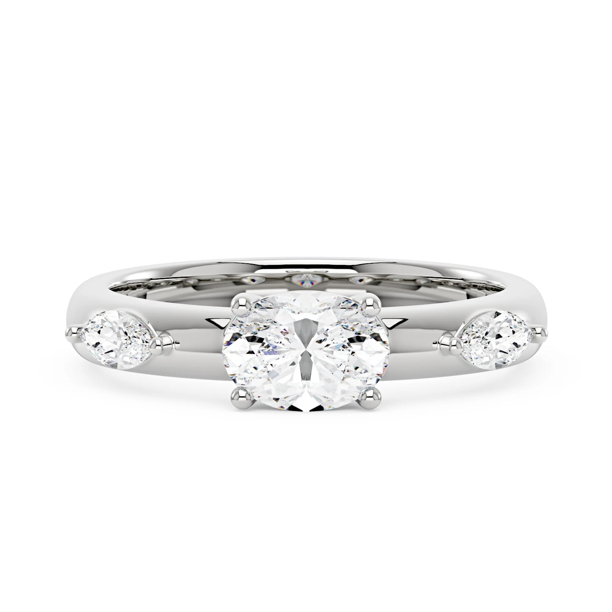 Modern Romance Oval Marquise Moissanite Trilogy Ring - Image 4
