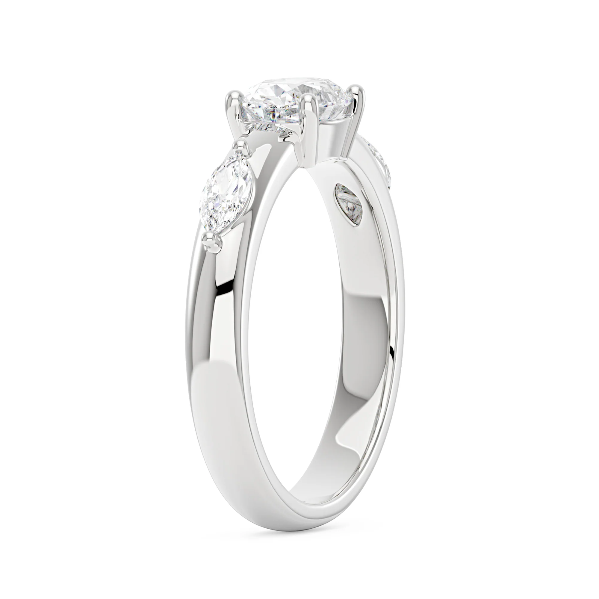Modern Romance Oval Marquise Moissanite Trilogy Ring - Image 5