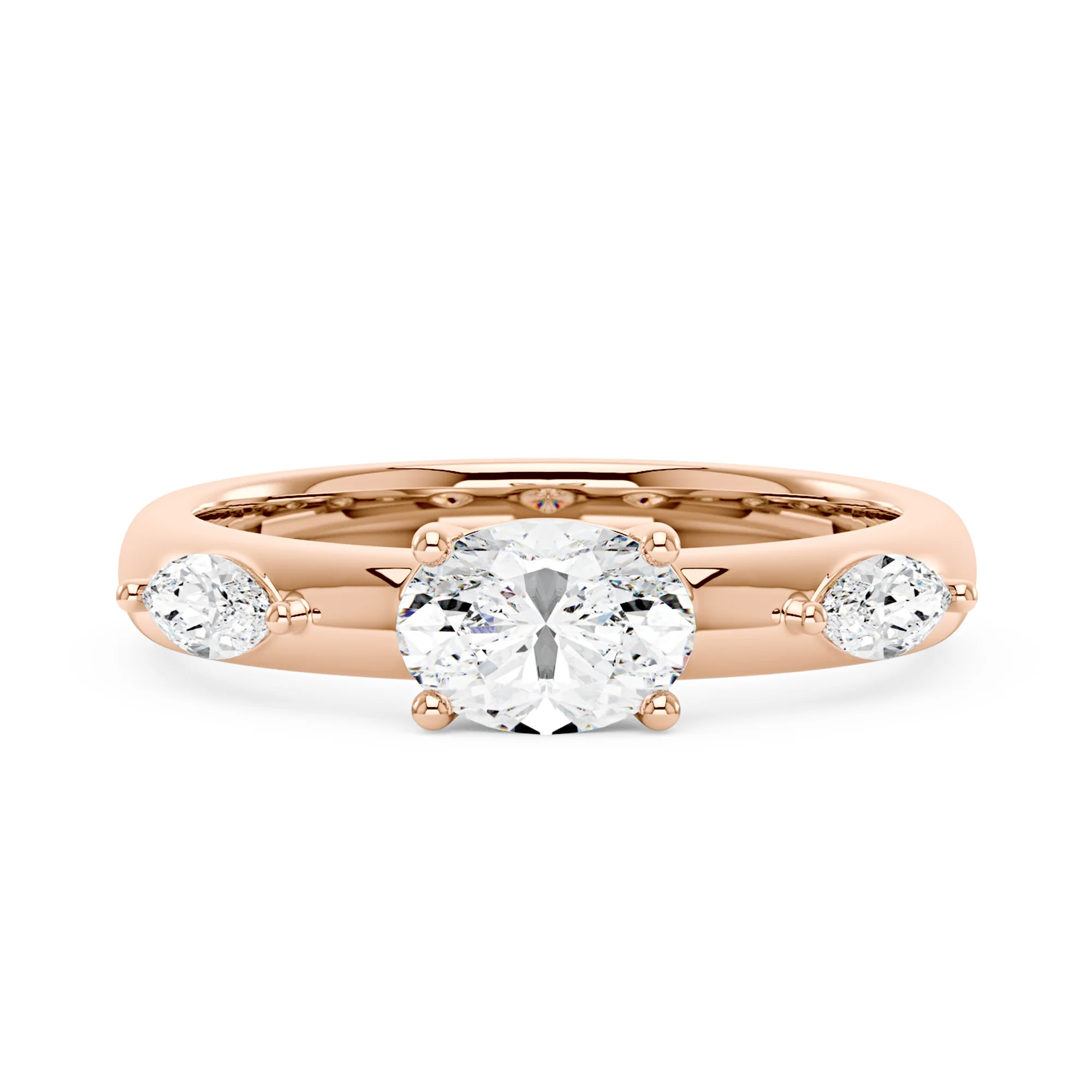 Modern Romance Oval Marquise Moissanite Trilogy Ring - Image 7