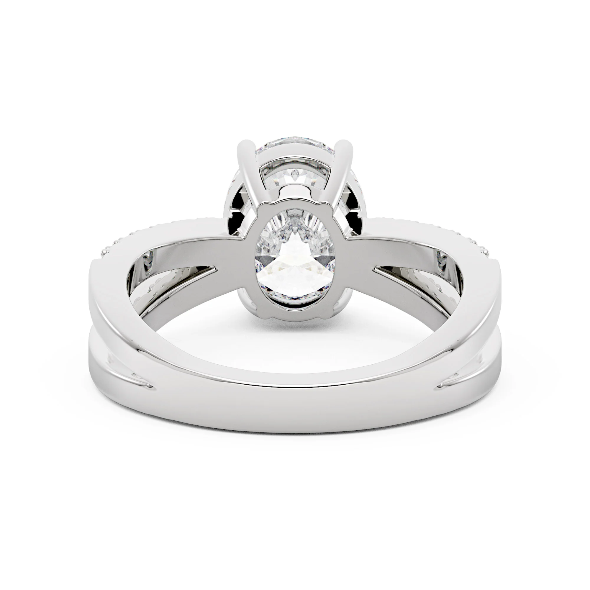 Oval Moissanite Engagement Ring with Crossover Pavé Band - Image 3