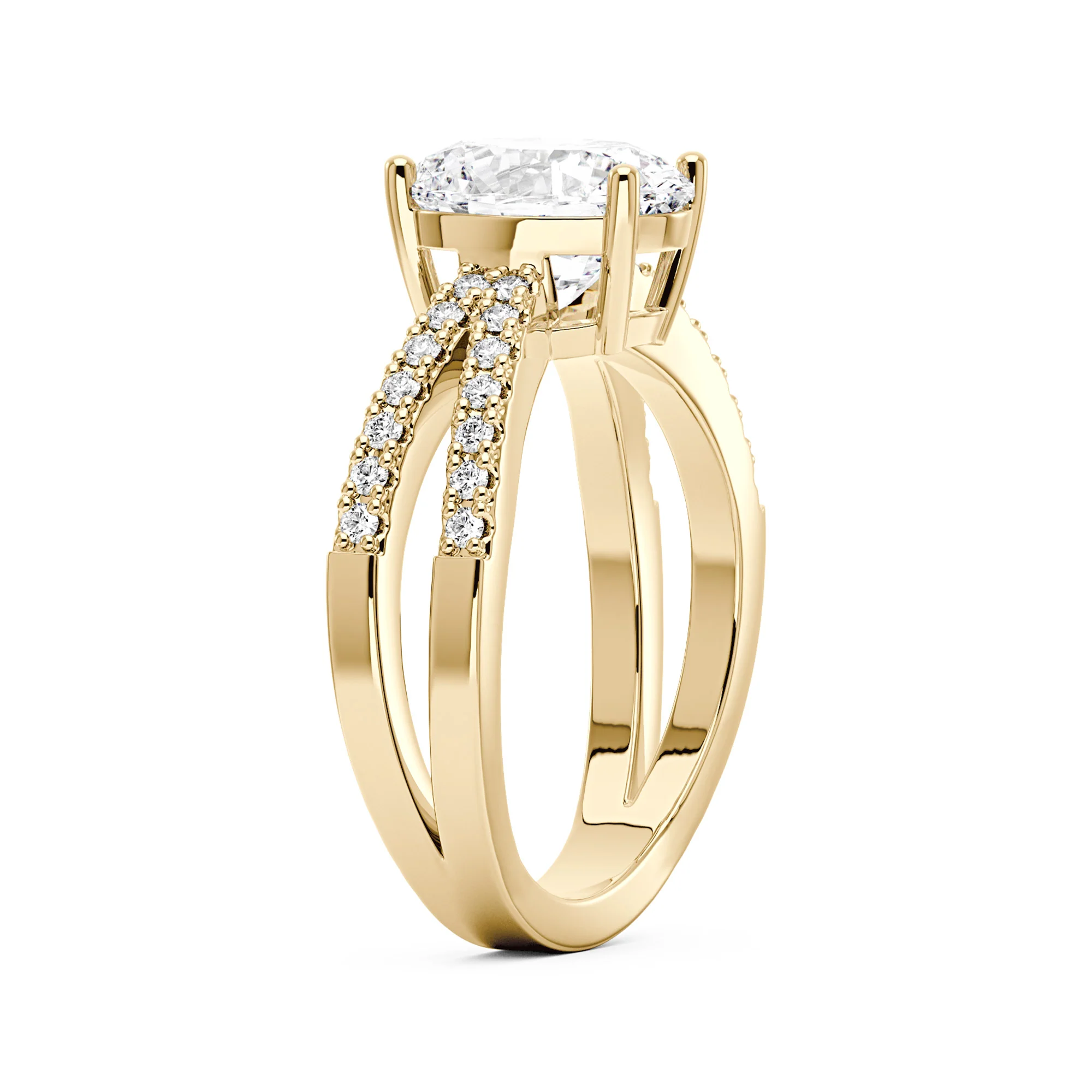 Oval Moissanite Engagement Ring with Crossover Pavé Band - Image 5