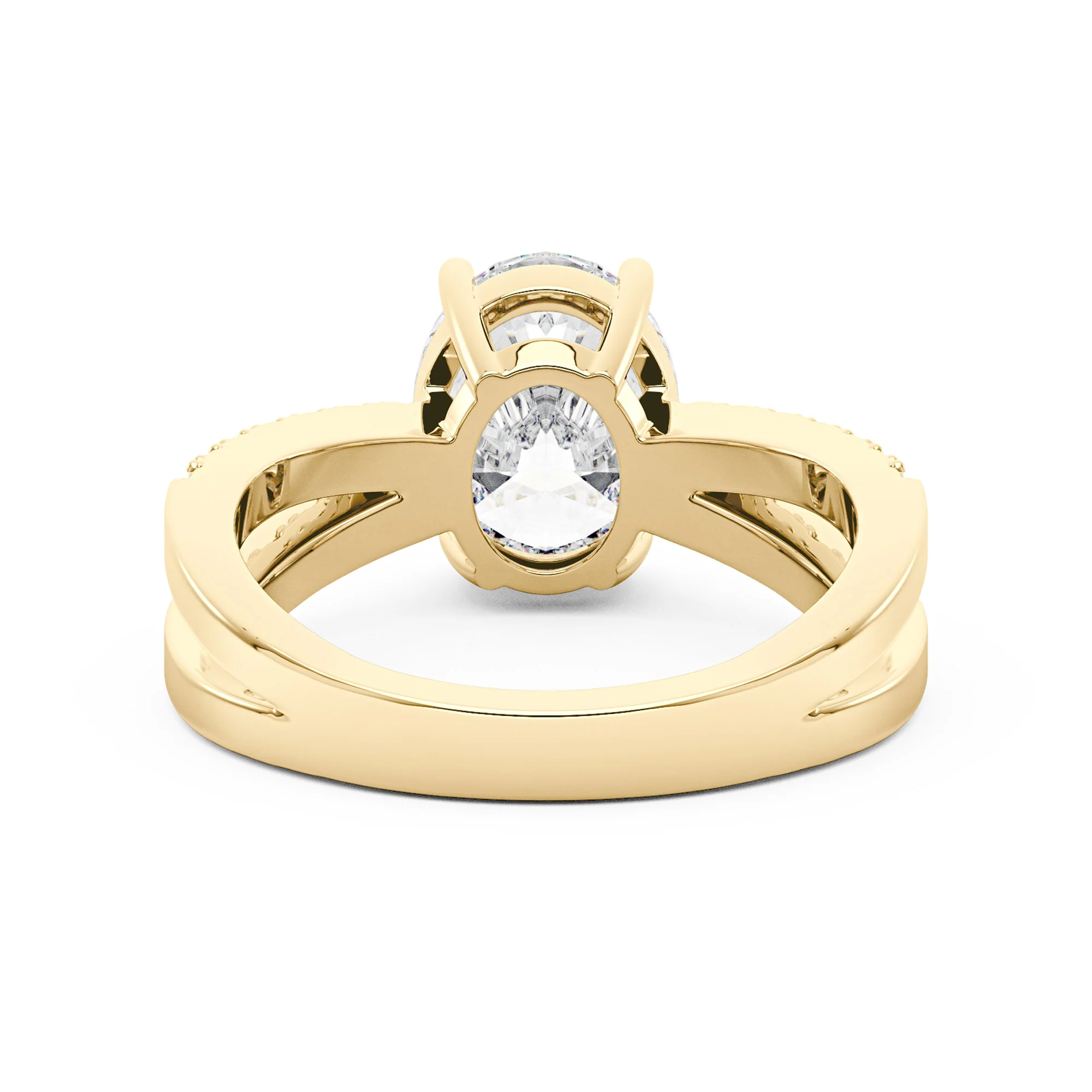 Oval Moissanite Engagement Ring with Crossover Pavé Band - Image 6