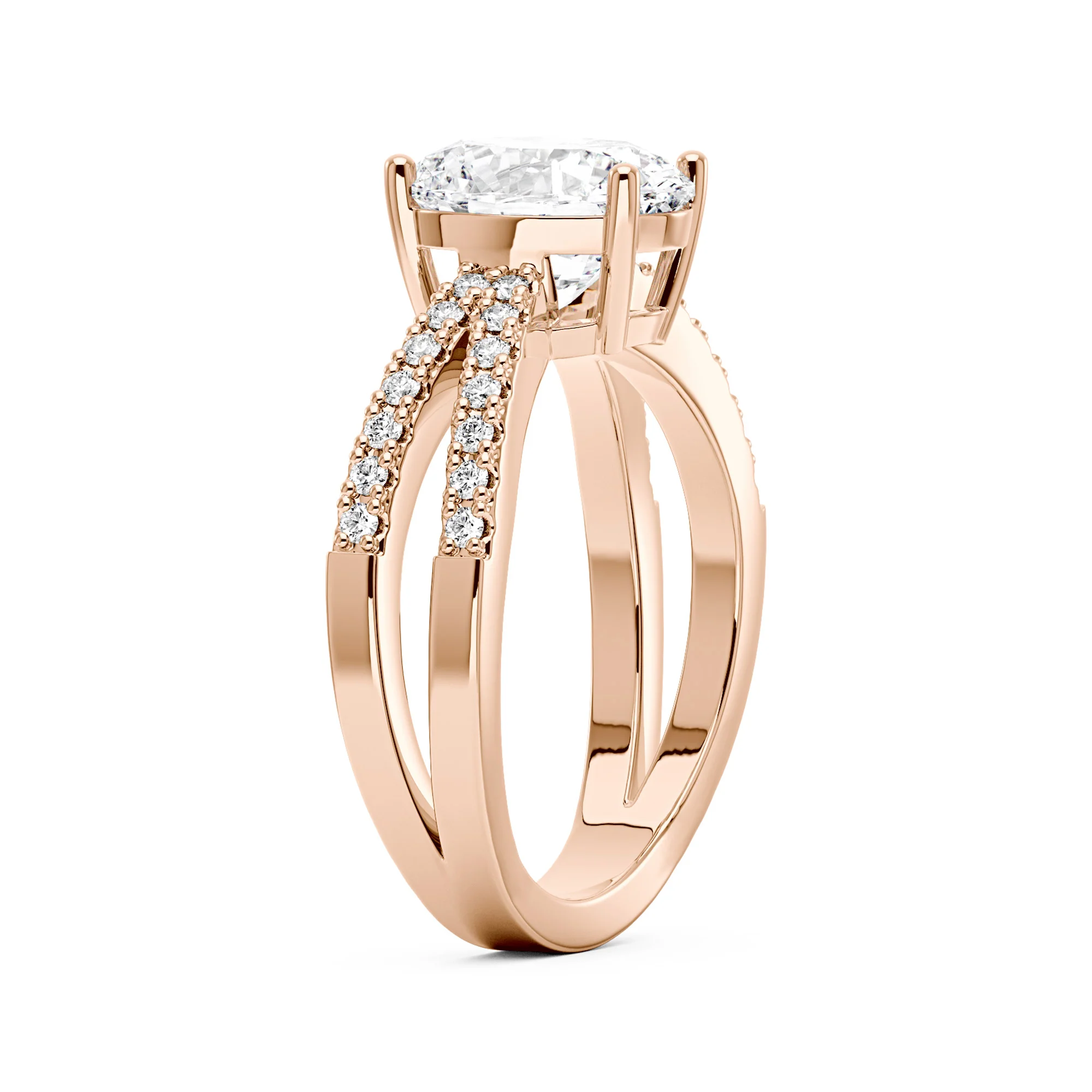 Oval Moissanite Engagement Ring with Crossover Pavé Band - Image 8
